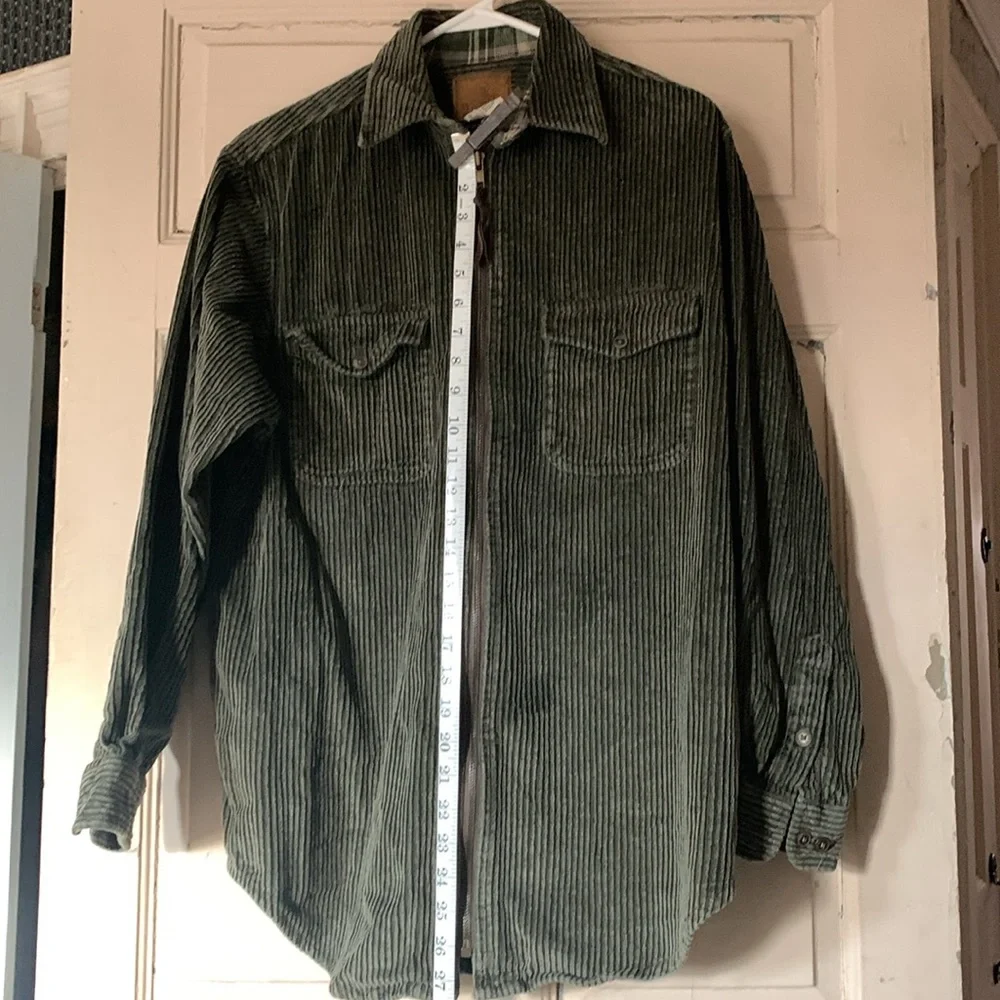Corduroy zipper shirt jacket women medium olive green - Picture 8 of 13